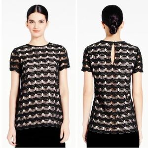 NWT! Kate Spade Scalloped Lace Elegant Black Short Sleeve Top Size 12